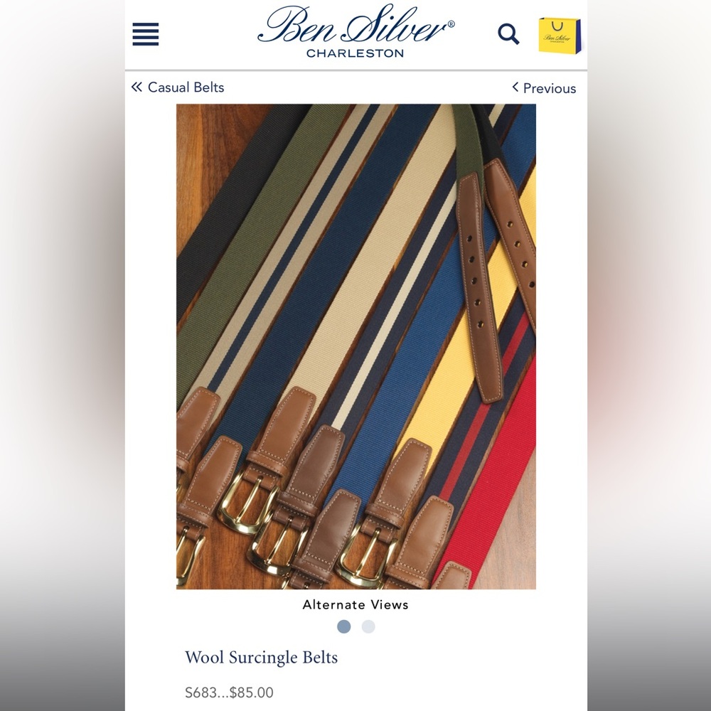 Ben Silver NWT Charleston Wool Surcingle Navy Belt Leather Size 44